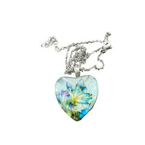 Heart And Butterfly‎ Vintage Style Pendant With Silver Chain